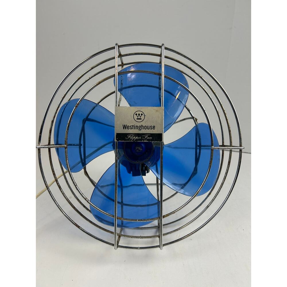 Working Westinghouse Flipper Fan Vintage 5-Blade Blue Plastic Guard Rusted